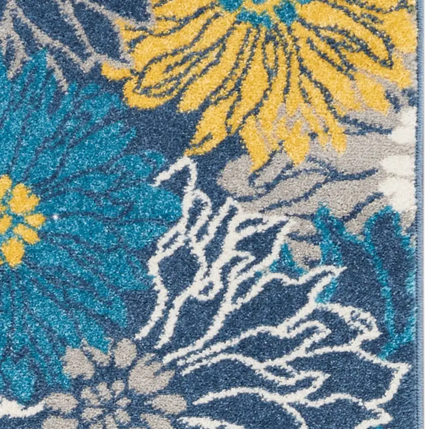 6' Blue And Gold Floral Runner Rug Photo 4