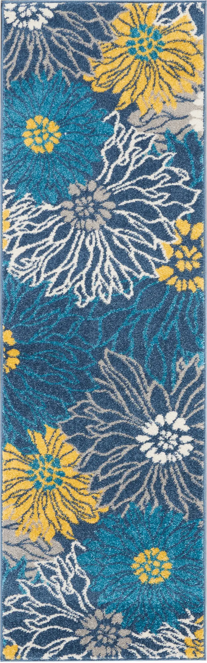 6' Blue And Gold Floral Runner Rug Photo 1