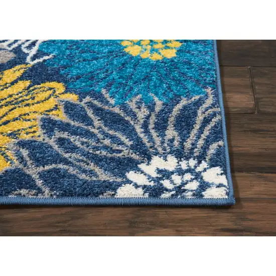 6' Blue And Gold Floral Runner Rug Photo 9