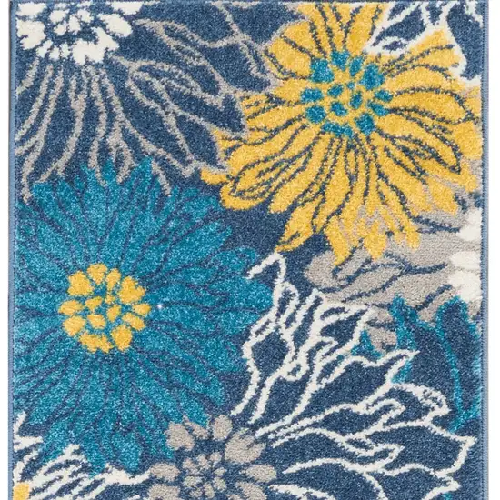6' Blue And Gold Floral Runner Rug Photo 5