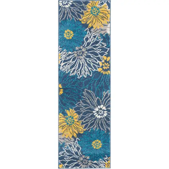 6' Blue And Gold Floral Runner Rug Photo 9