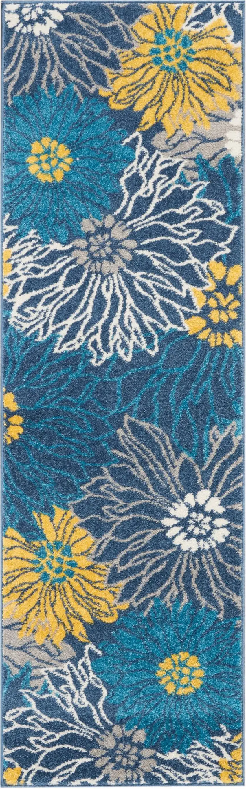 6' Blue And Gold Floral Runner Rug Photo 9