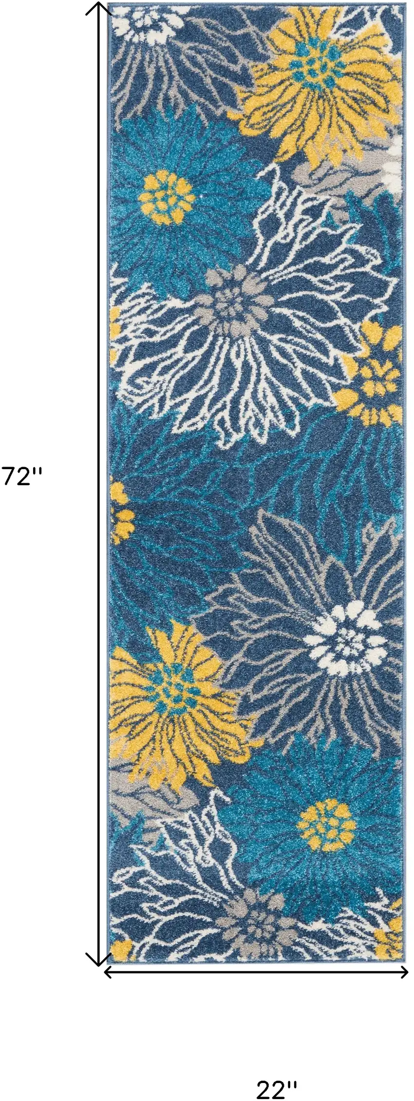 6' Blue And Gold Floral Runner Rug Photo 9