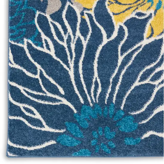 6' Blue And Gold Floral Runner Rug Photo 8