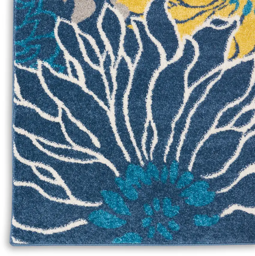 6' Blue And Gold Floral Runner Rug Photo 8