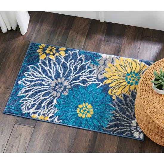 Blue And Gold Floral Area Rug Photo 9
