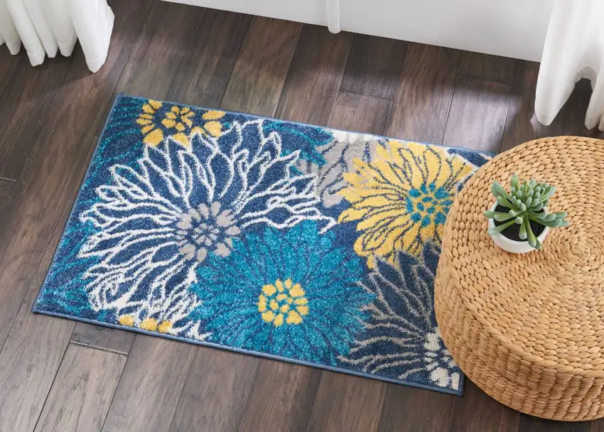 Blue Tropical Flower Scatter Rug Photo 5