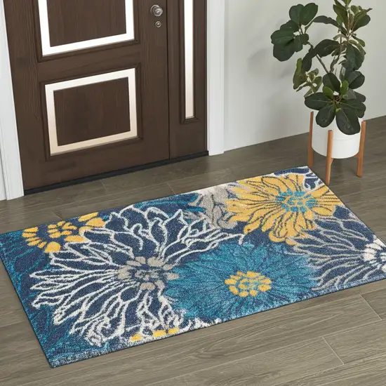 Blue And Gold Floral Area Rug Photo 1