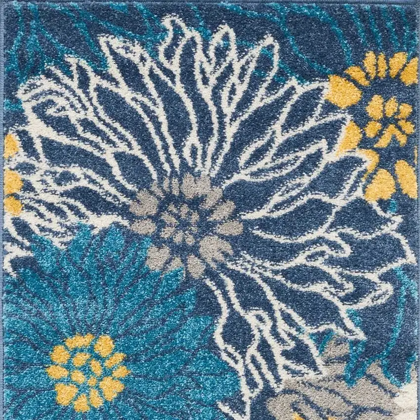 Blue And Gold Floral Area Rug Photo 6