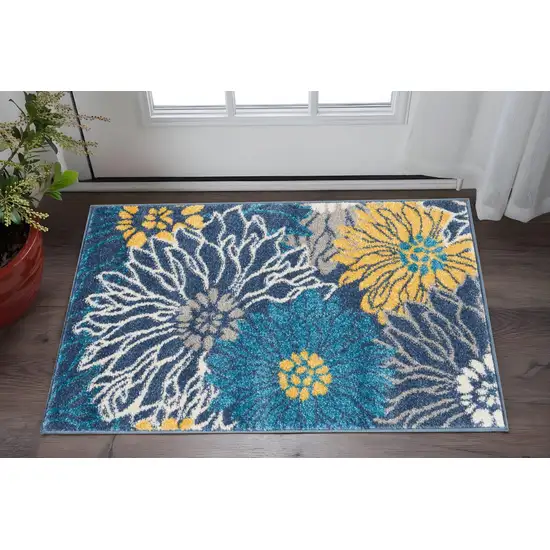 Blue And Gold Floral Area Rug Photo 2