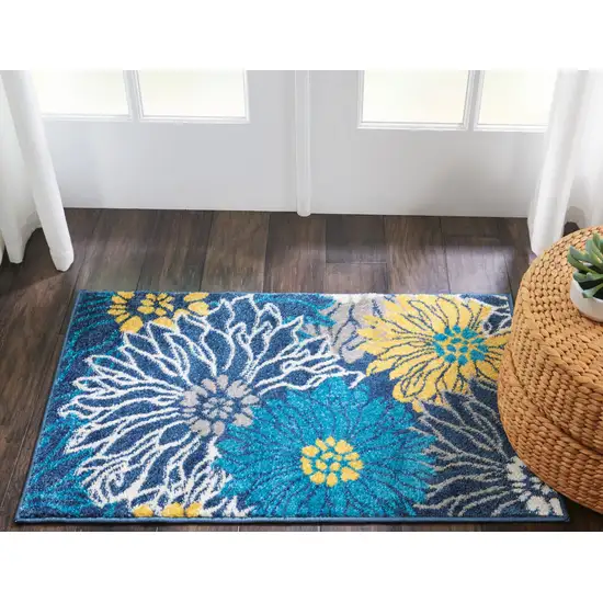 Blue And Gold Floral Area Rug Photo 5