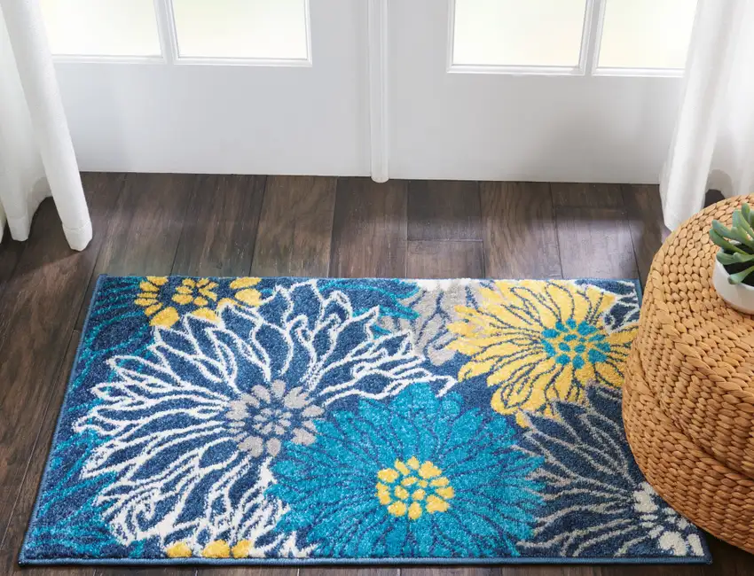 Blue And Gold Floral Area Rug Photo 5