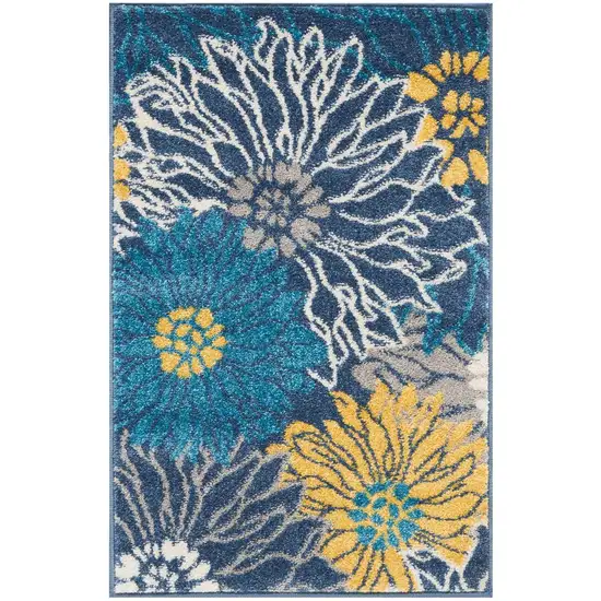 Blue And Gold Floral Area Rug Photo 9