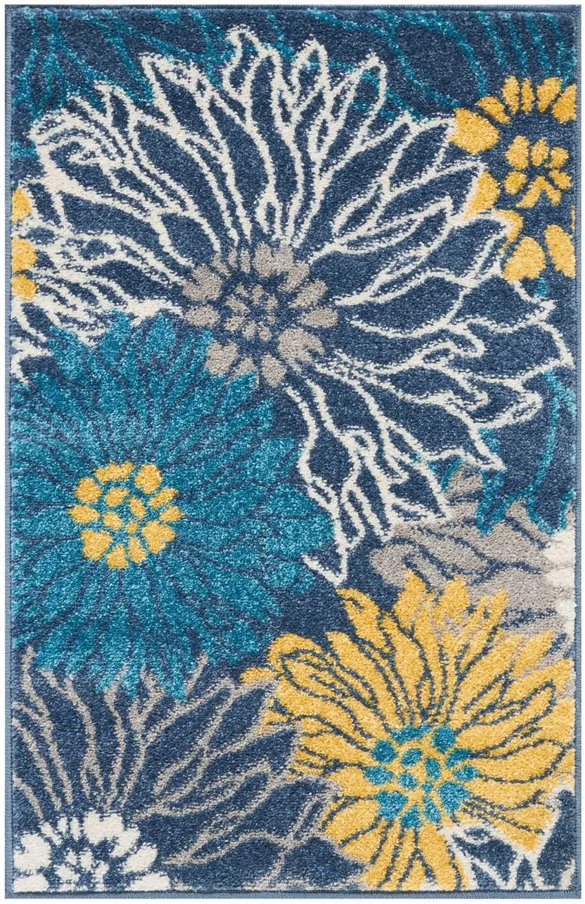 Blue And Gold Floral Area Rug Photo 9