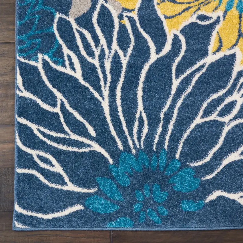 Blue And Gold Floral Area Rug Photo 9