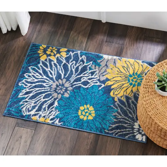 Blue And Gold Floral Area Rug Photo 6