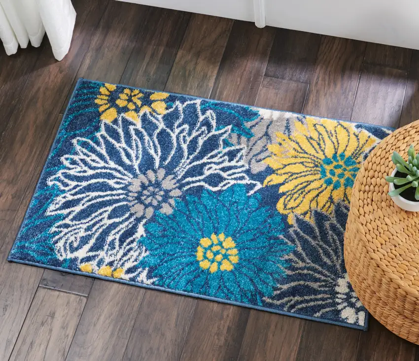 Blue And Gold Floral Area Rug Photo 6