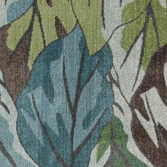 Ivory Blue And Green Botanical Leaves Area Rug Photo 5