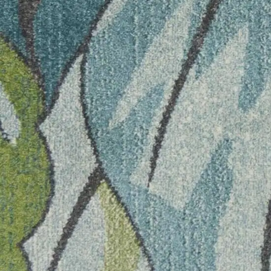 Ivory Blue And Green Botanical Leaves Area Rug Photo 6