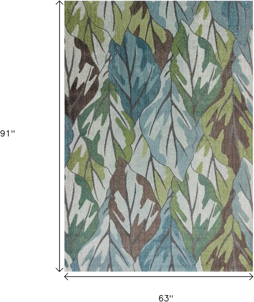 Ivory Blue And Green Botanical Leaves Area Rug Photo 3