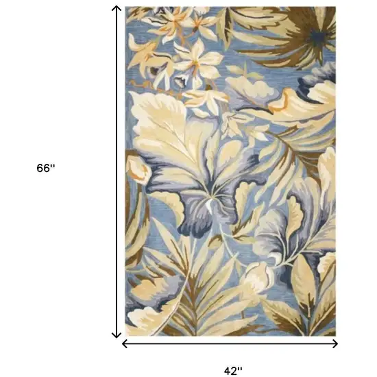 Blue Beige And Green Wool Tropical Botanical Hand Tufted Area Rug Photo 3