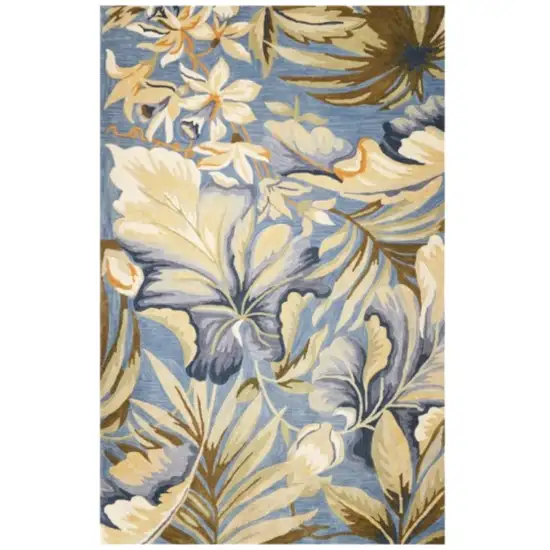 Blue Beige And Green Wool Tropical Botanical Hand Tufted Area Rug Photo 2