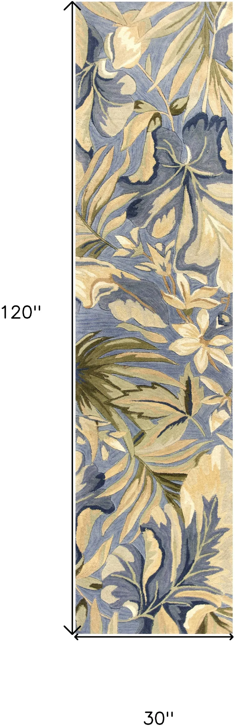 Blue Tropical Leaves Wool Indoor Runner Rug Photo 4