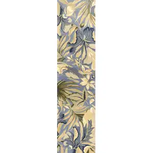 Photo of Blue Tropical Leaves Wool Indoor Runner Rug