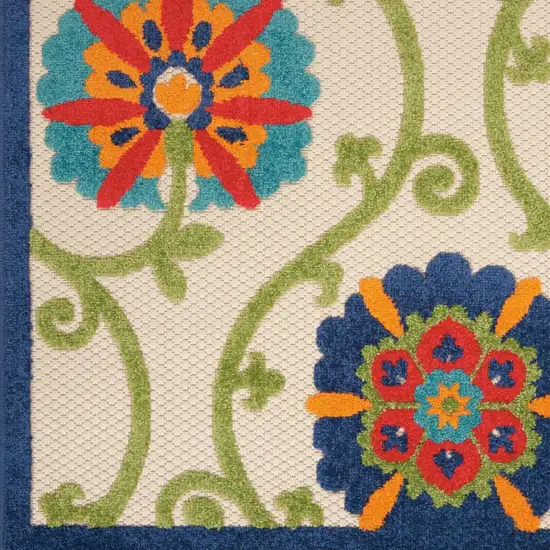 Ivory And Blue Floral Indoor Outdoor Area Rug Photo 4