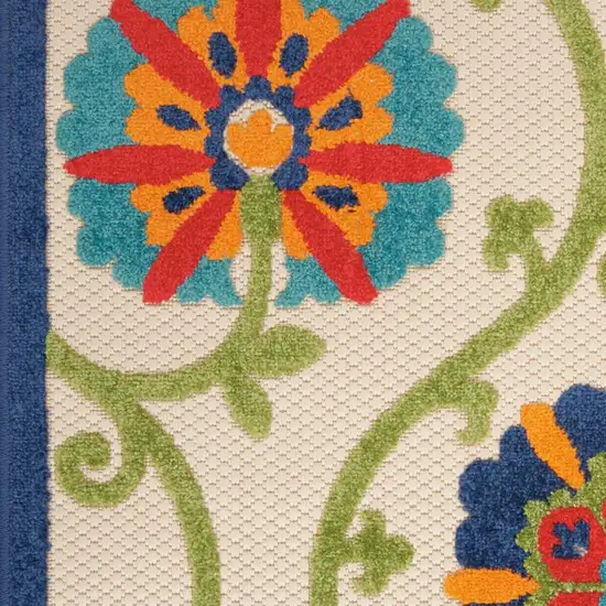 Ivory And Blue Floral Indoor Outdoor Area Rug Photo 3