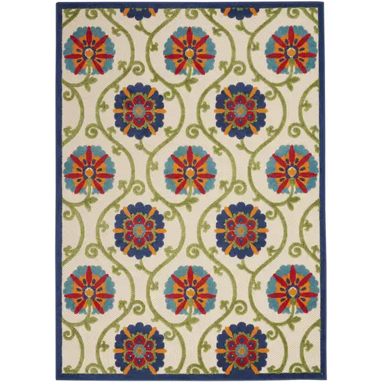 Ivory And Blue Floral Indoor Outdoor Area Rug Photo 7