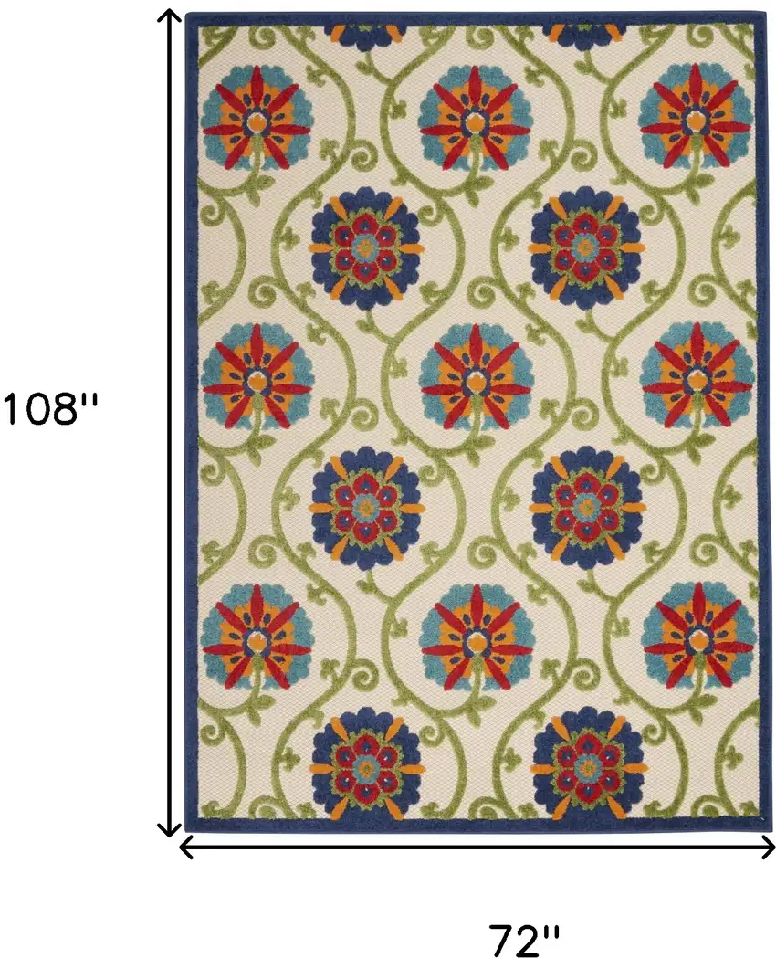 Ivory And Blue Floral Indoor Outdoor Area Rug Photo 9