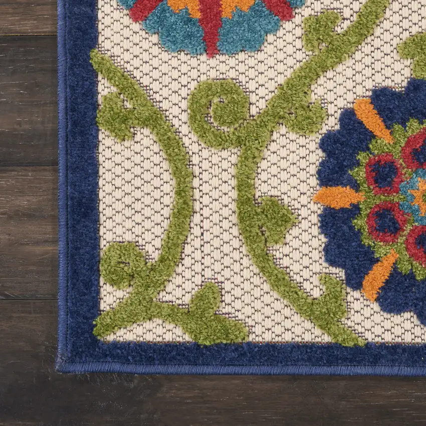 Ivory And Blue Indoor Outdoor Area Rug Photo 9