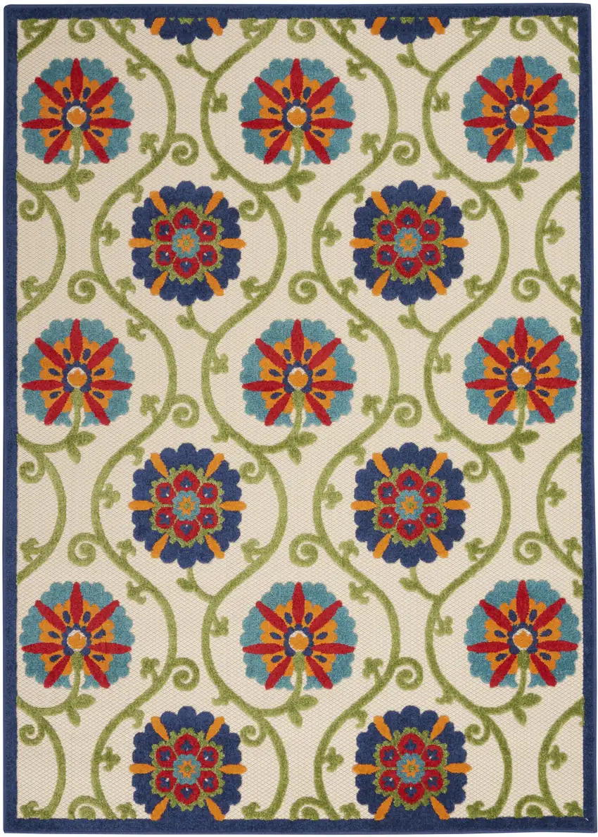 Ivory And Blue Indoor Outdoor Area Rug Photo 8