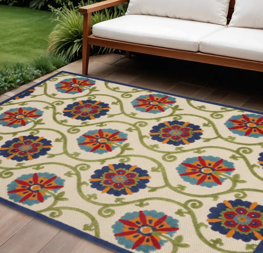 Ivory And Blue Indoor Outdoor Area Rug Photo 2