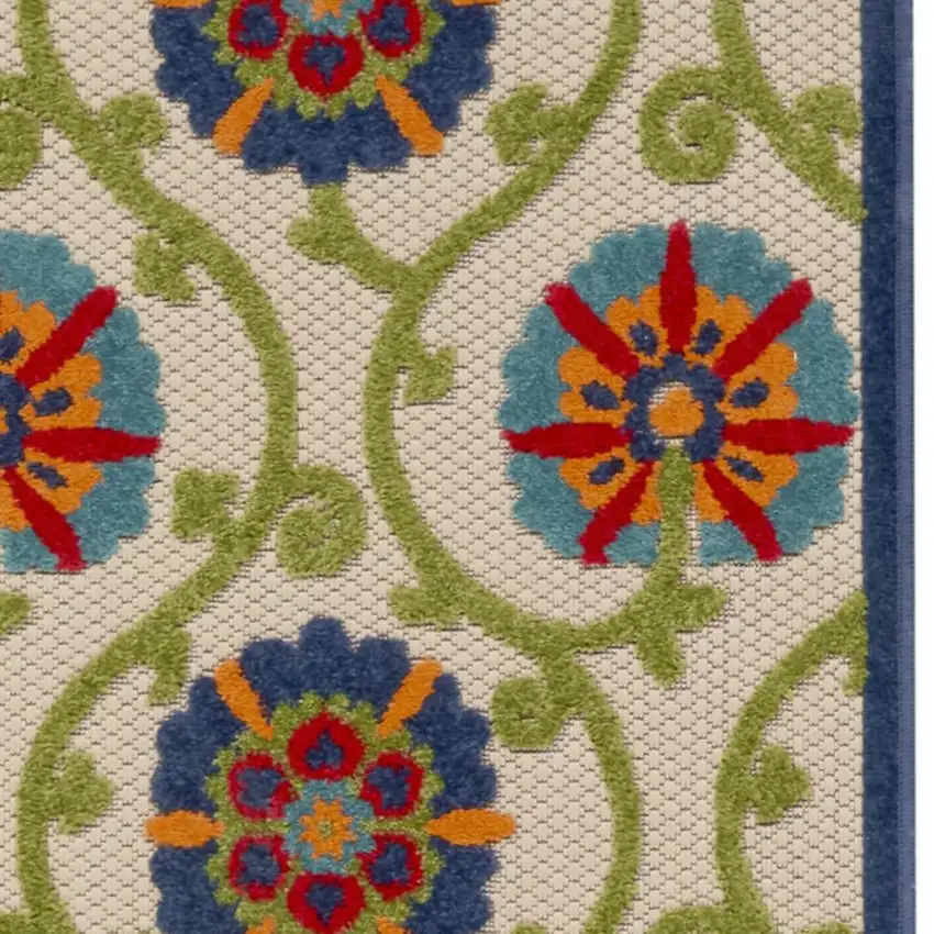 12' Ivory And Blue Indoor Outdoor Runner Rug Photo 3