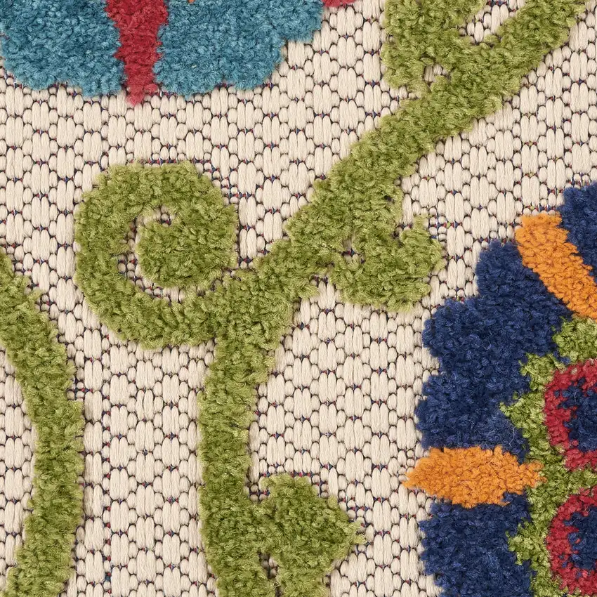 12' Ivory And Blue Indoor Outdoor Runner Rug Photo 9