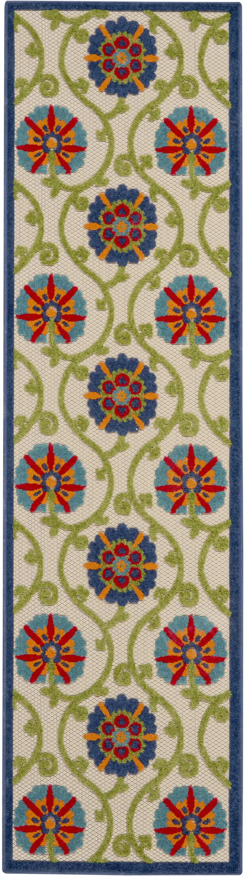 Ivory And Blue Floral Indoor Outdoor Area Rug Photo 1