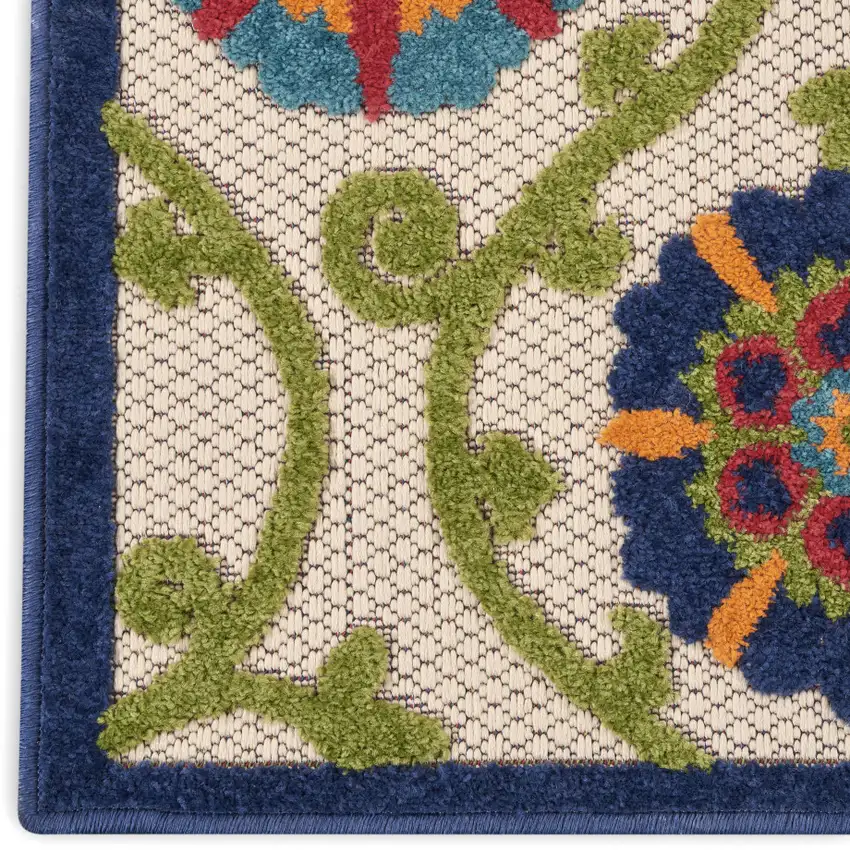 6' Ivory And Blue Indoor Outdoor Area Rug Photo 7