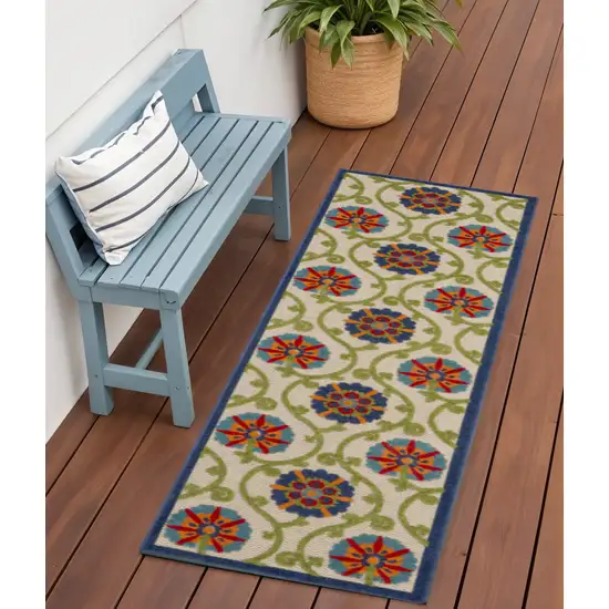 6' Ivory And Blue Indoor Outdoor Area Rug Photo 2