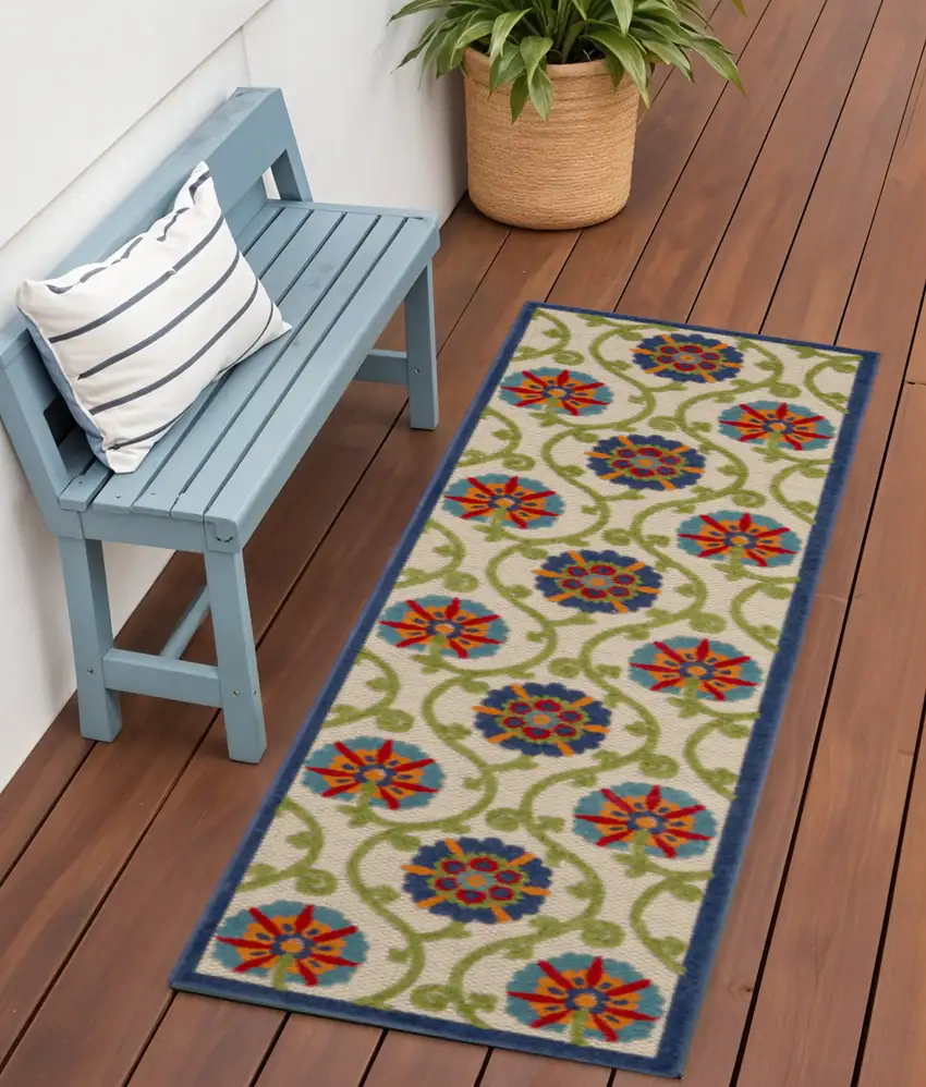 6' Ivory And Blue Indoor Outdoor Area Rug Photo 2