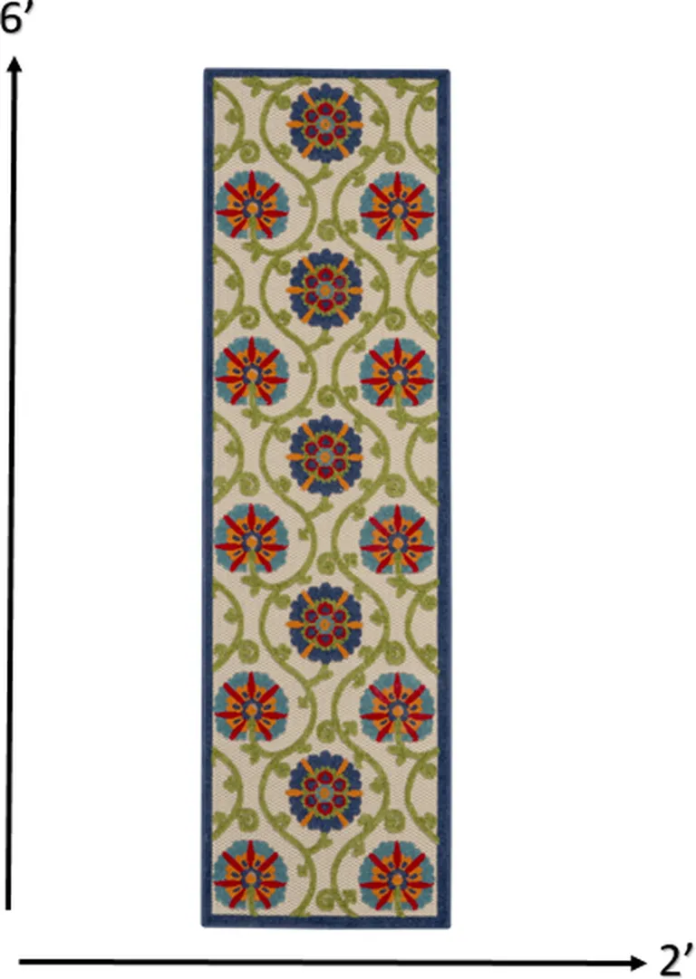 Blue Vines Indoor Outdoor Runner Rug Photo 2