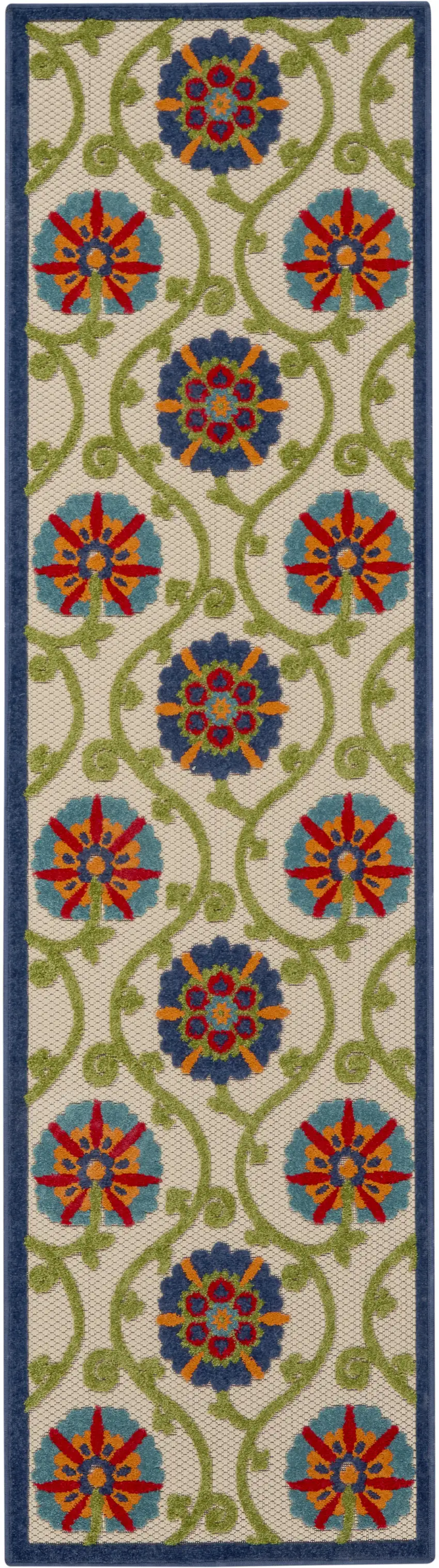 Ivory And Blue Floral Indoor Outdoor Area Rug Photo 6