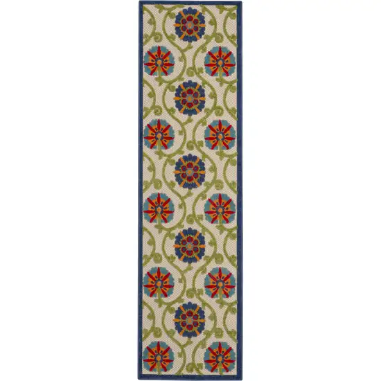 8' Ivory And Blue Indoor Outdoor Area Rug Photo 6