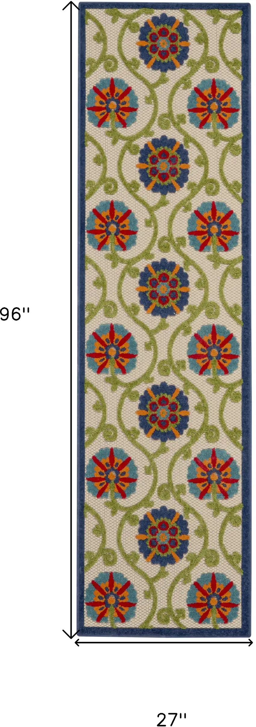 Ivory And Blue Floral Indoor Outdoor Area Rug Photo 9