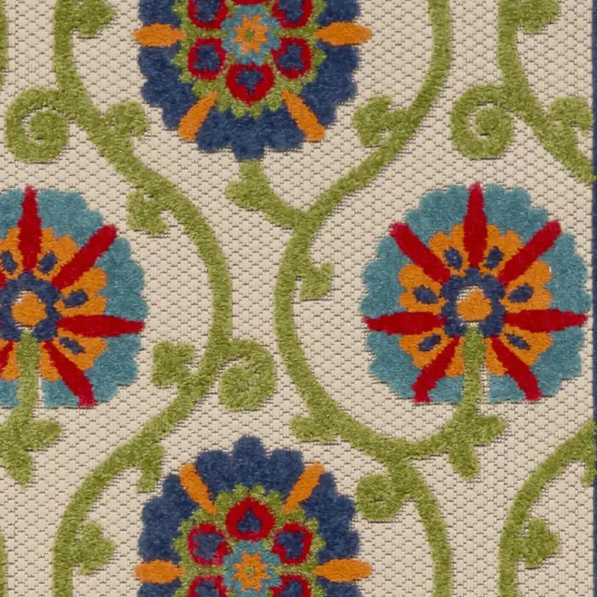 8' Ivory And Blue Indoor Outdoor Area Rug Photo 3