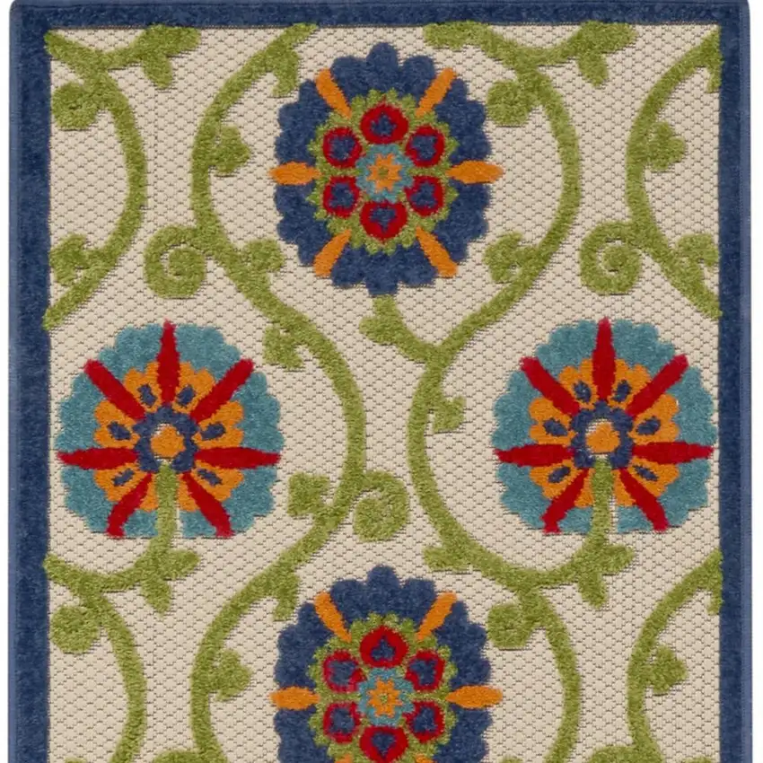 8' Ivory And Blue Indoor Outdoor Area Rug Photo 8