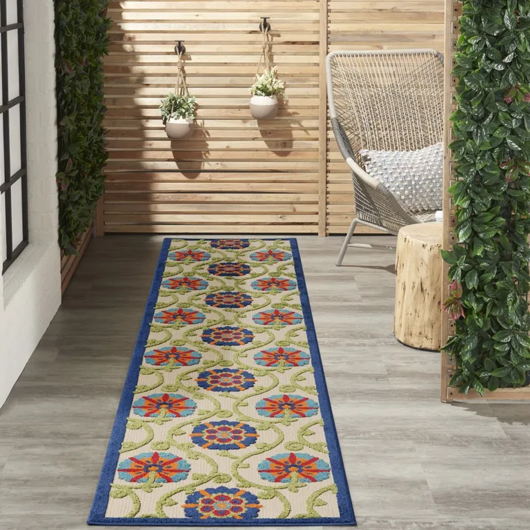 Blue Vines Indoor Outdoor Runner Rug Photo 2