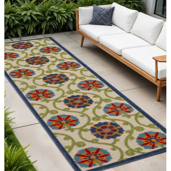 10' Ivory And Blue Indoor Outdoor Area Rug Photo 2