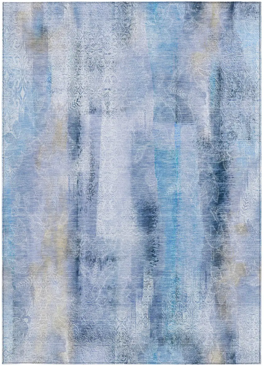 Blue Washable Non Skid Indoor Outdoor Area Rug Photo 5